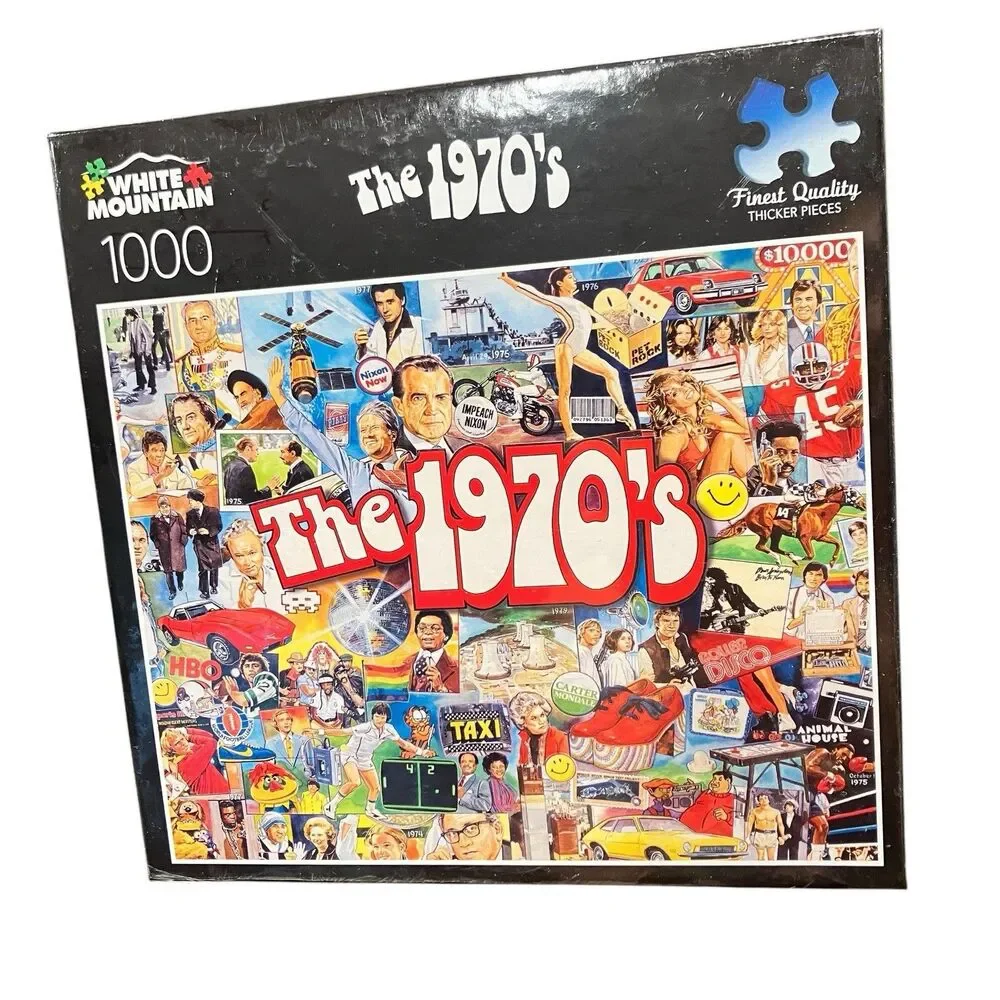 The 1970s 1000 Piece Jigsaw Puzzle Pop Culture Collage Sealed New White Mountain